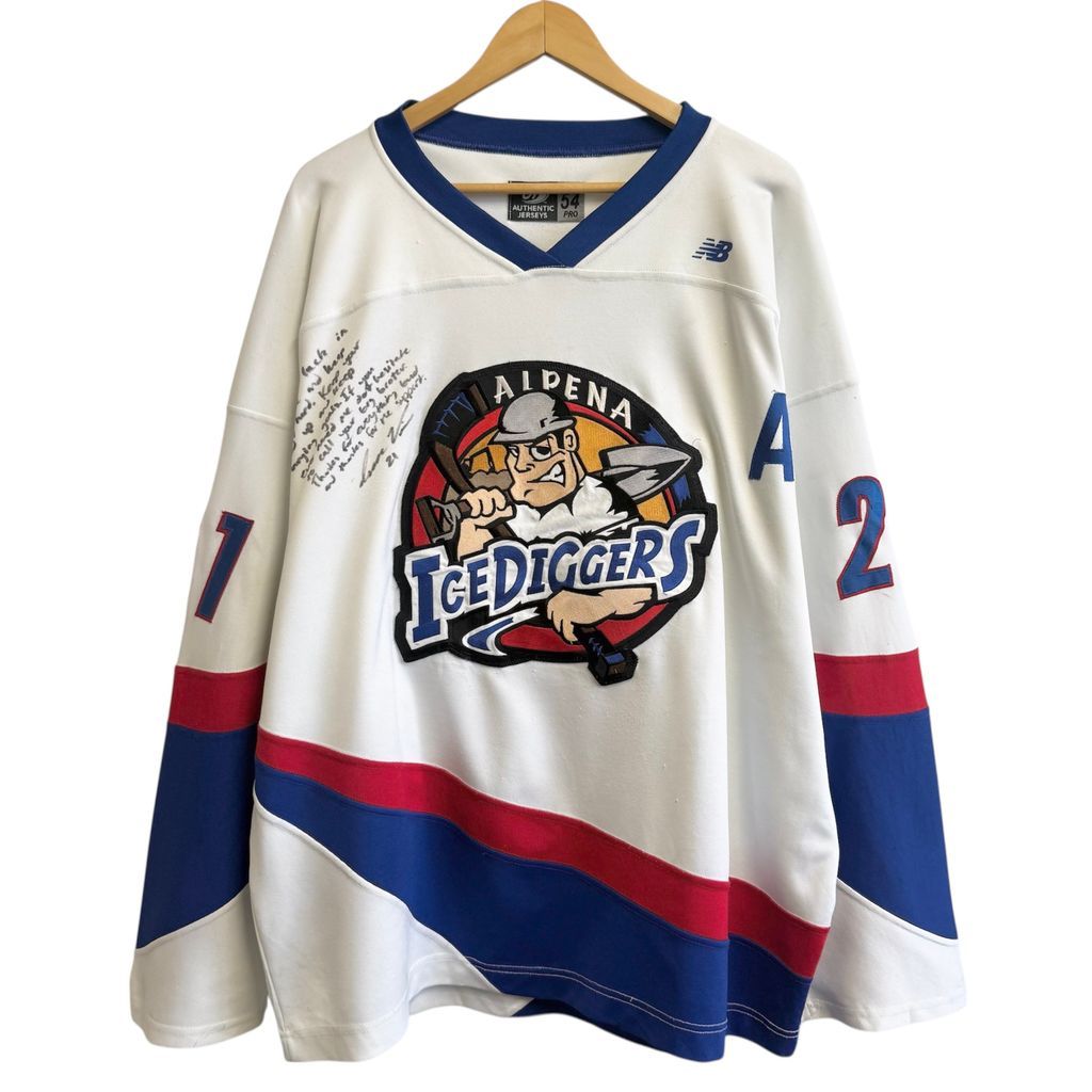 OT JERSEYS アルペナ アイスディガーズ NAHL スコット エバーライン ホッケー ジャージ 長袖 白×青×赤 サイズ54 No.L 769