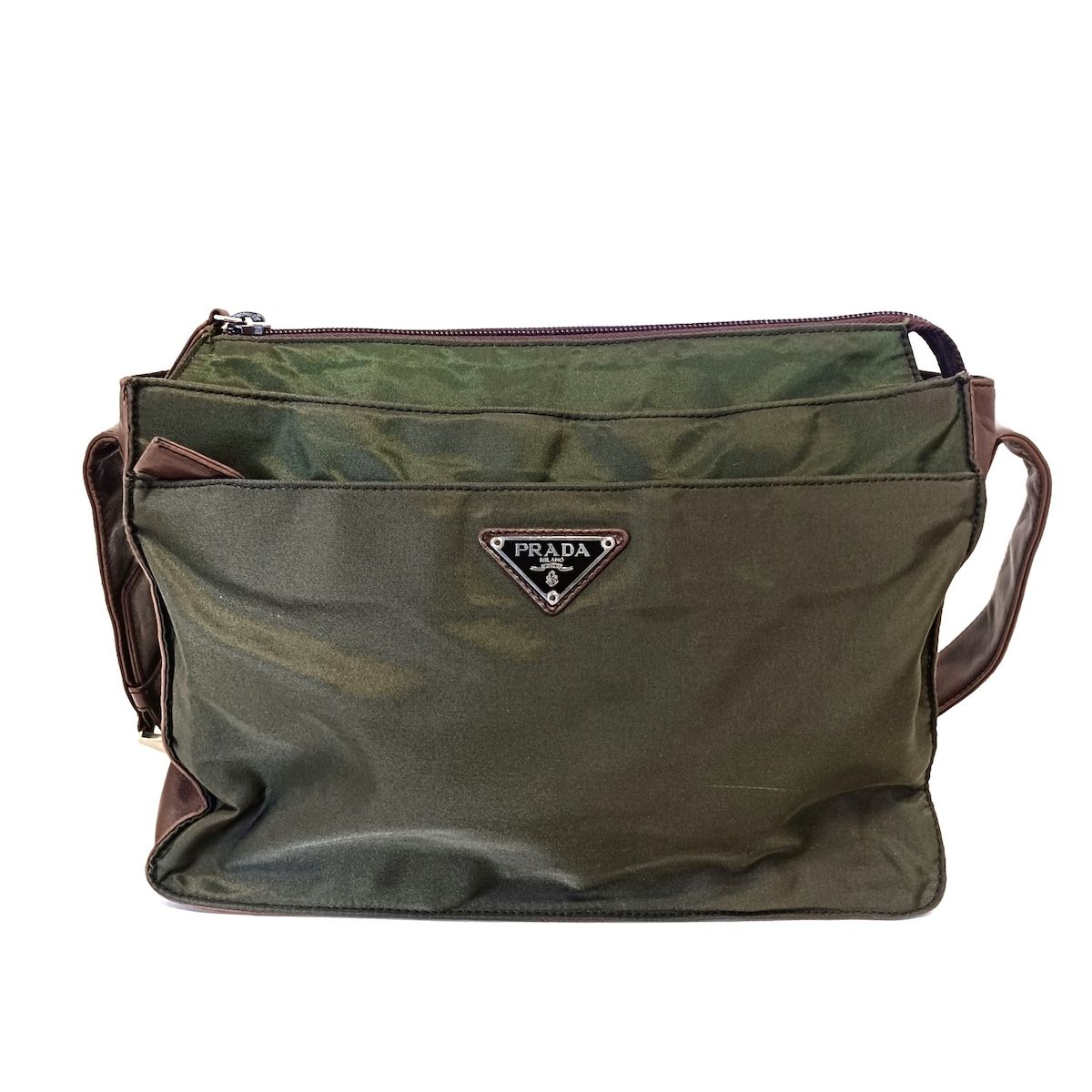 PRADA(プラダ) ショルダーバッグ - カーキ×ダークブラウン レザー