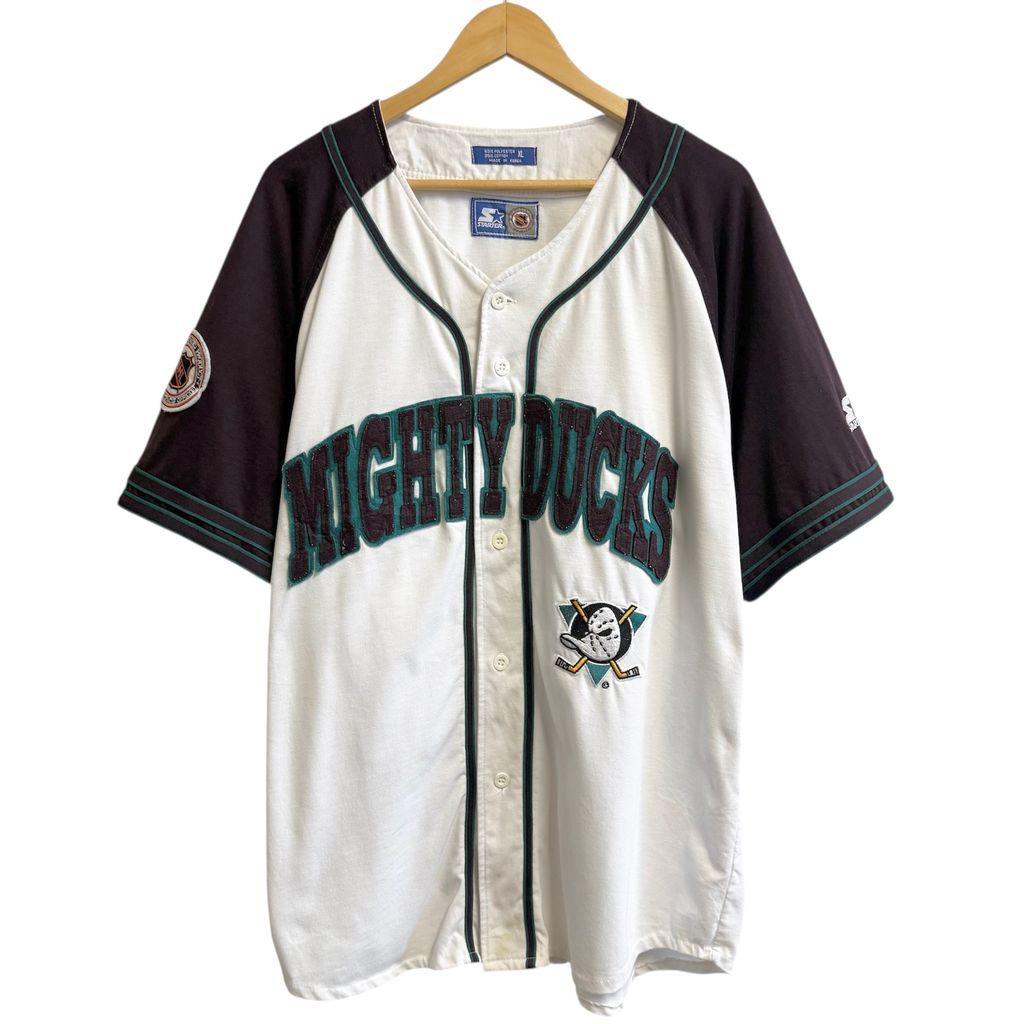 STARTER スターター NHL アナハイム マイティダックス ベースボールジャージ 半袖 白×バーガンディ×エメラルドグリーン XLサイズ No.L 771