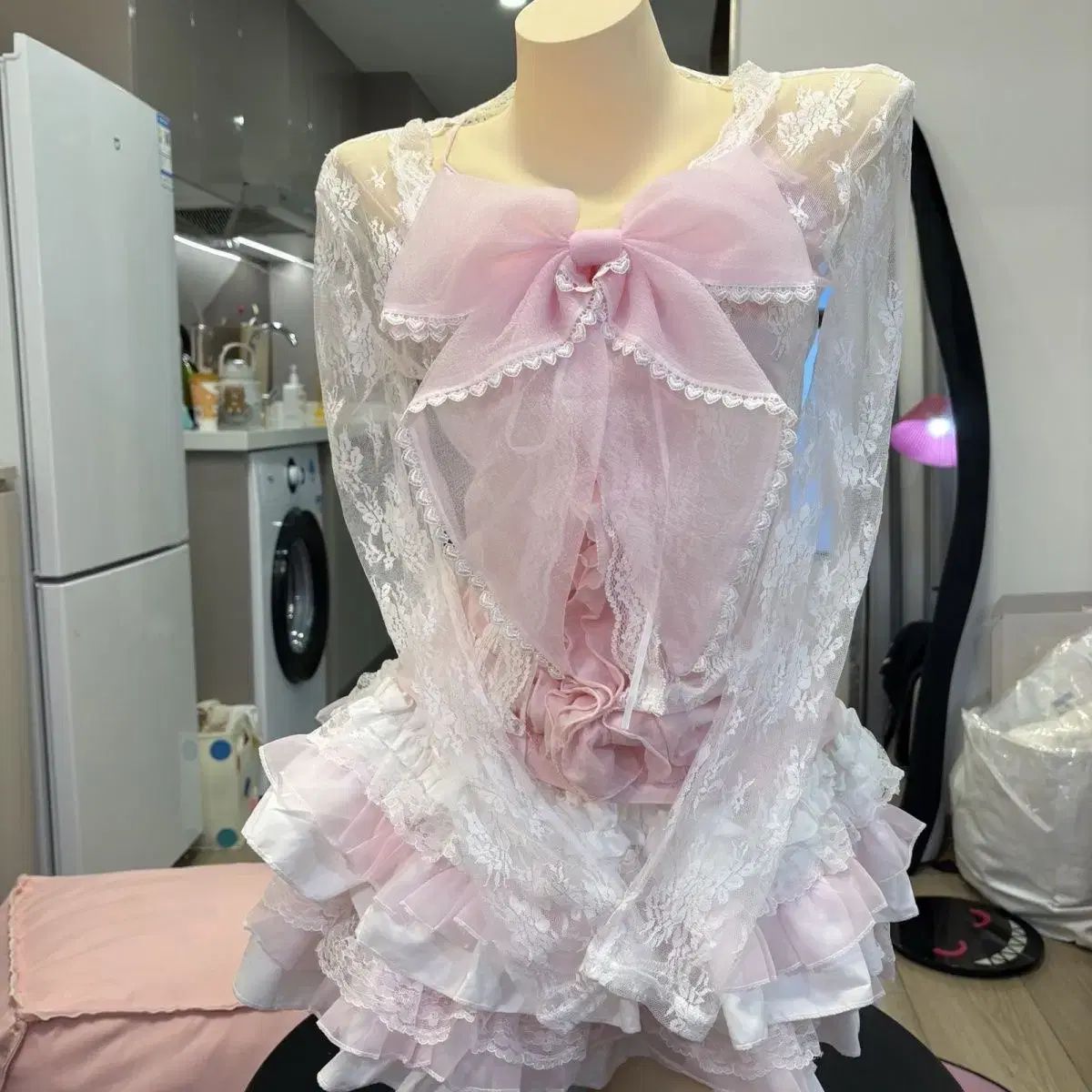 白 レース カーディガン ケーキ スカート リー リボン キャミソール トップス セット