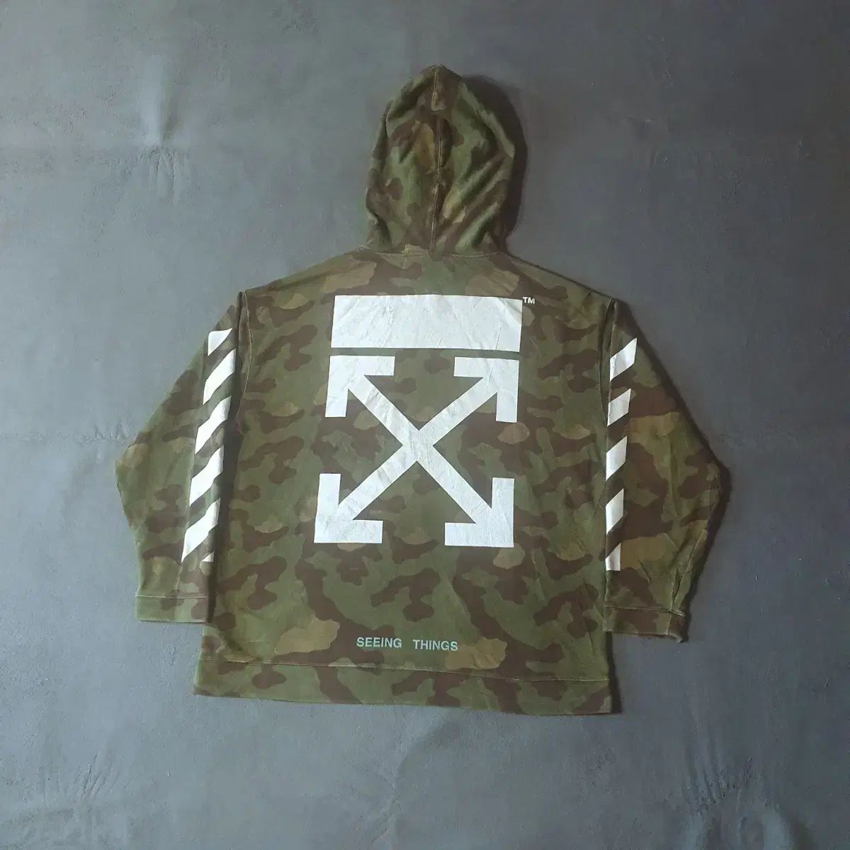 オフホワイト オーバーサイズ カモフラ WHO フード Tシャツ L