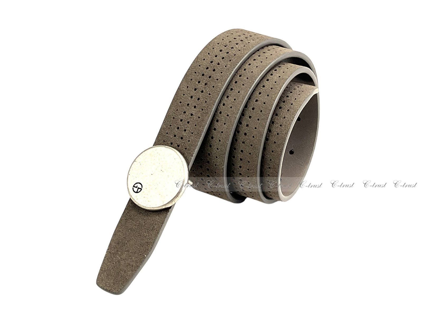 GIORGIO ARMANI ジョルジオ アルマーニ ベルト PLATE BELT スエード パンチング メンズ GA ロゴ イタリア製 80035 グレージュ M 067-95