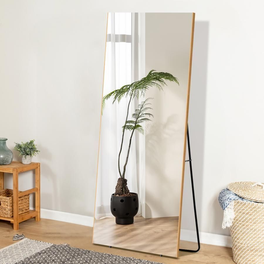 割れない鏡 スタンドミラー 全身鏡 姿見鏡 壁掛け 2 Wayフィルムミラー 幅60 cm 大型 直角 軽量 ウォールミラー 地震対策 のHDフィルム 木目調 2817