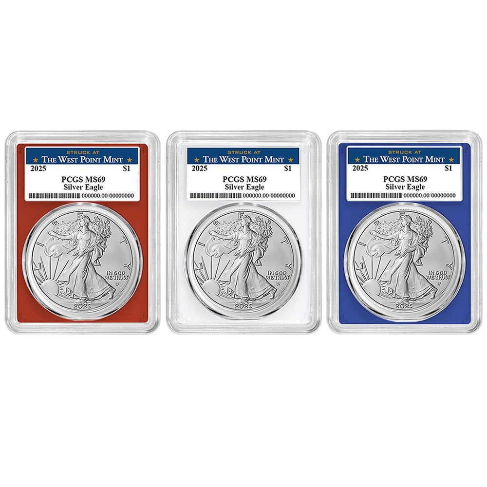 アメリカ　イーグル銀貨　PCGS シルバーイーグル　MS69 2025年 銀貨 3枚セット - 2025年 1ドル 1オンス アメリカン シルバー イーグル PCGS