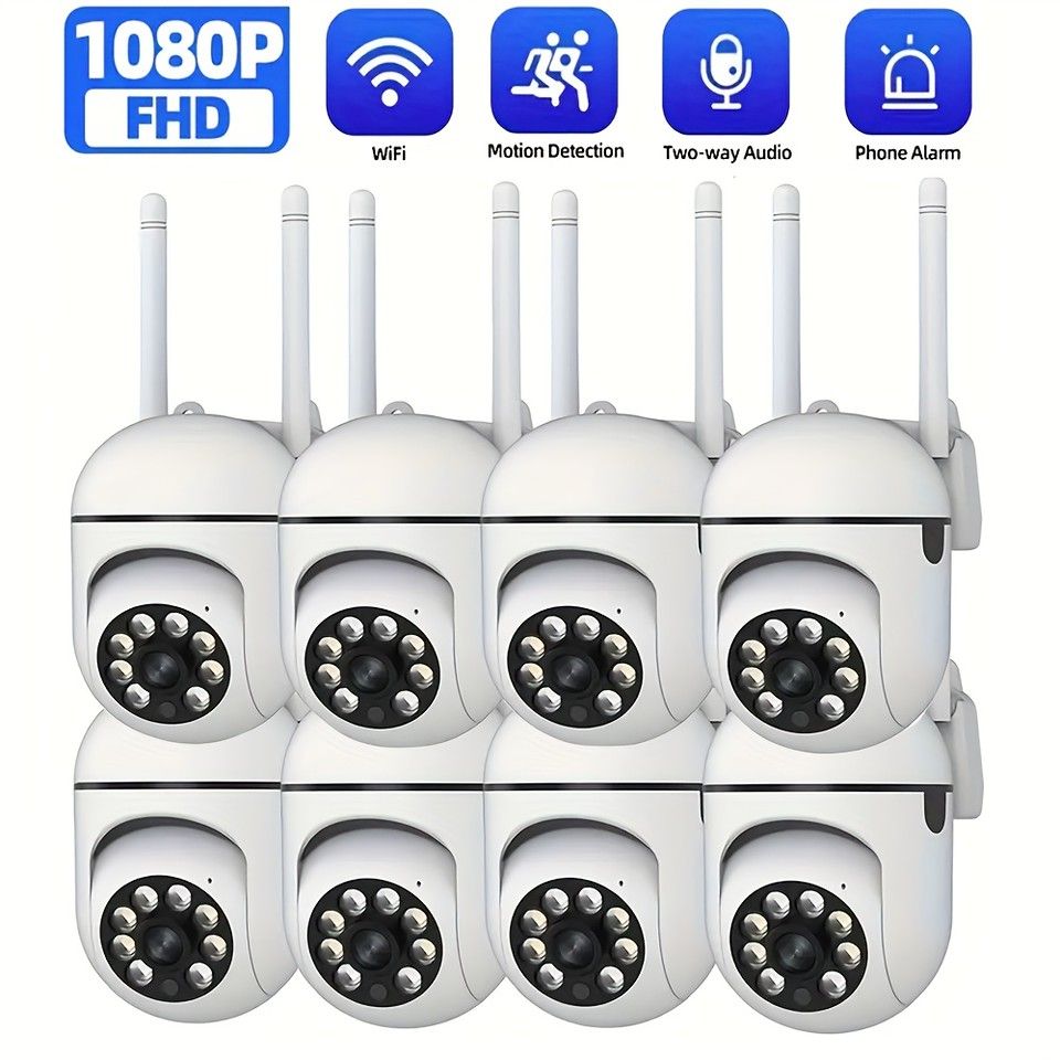 360全方位監視 WiFi ペットカメラ 8台セット 1080 P HD 屋外対応 動体検知 双方向音声 ナイトビジョン 簡単設定 アプリ連携 家庭用 防犯カメラ ワイヤレス 配線工事不要