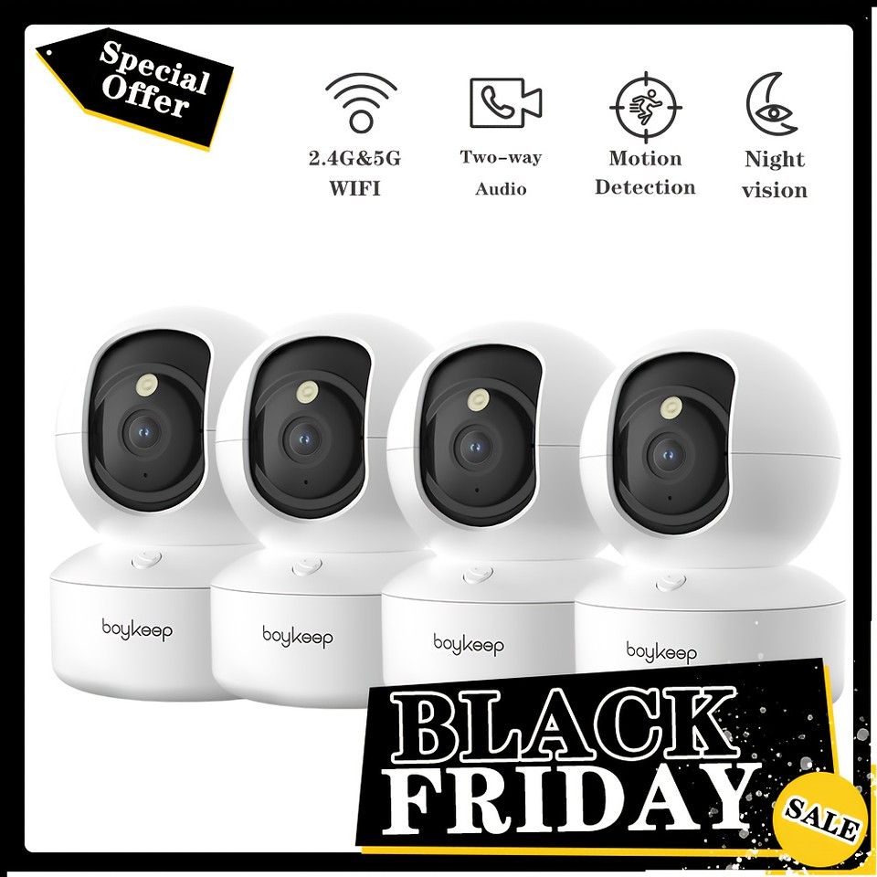 360全方位監視 5 G 2.4 GHz WiFi対応 ワイヤレス防犯カメラ 4台セット 室内用 2 Wayオーディオ モーション追跡 ナイトビジョン クラウドストレージ