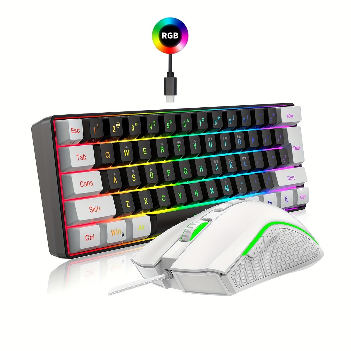 RGBバックライト】コンパクト 61キー ゲーミングキーボード & マウス