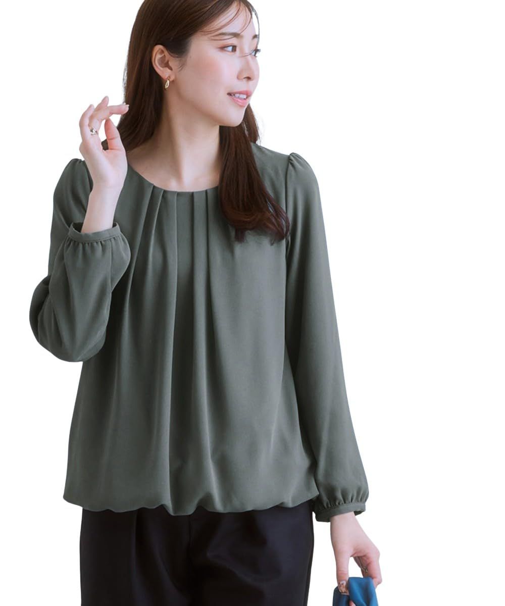 【在庫処分】ブラウス 長袖 シフォン [ニッセン] タック カットソー裏地付 レディース オフィス ビジネス 通勤 洗える 春 秋