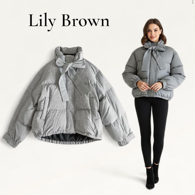 美品】LILY BROWN ボウタイ リボン ダウンジャケット リボン 白黒