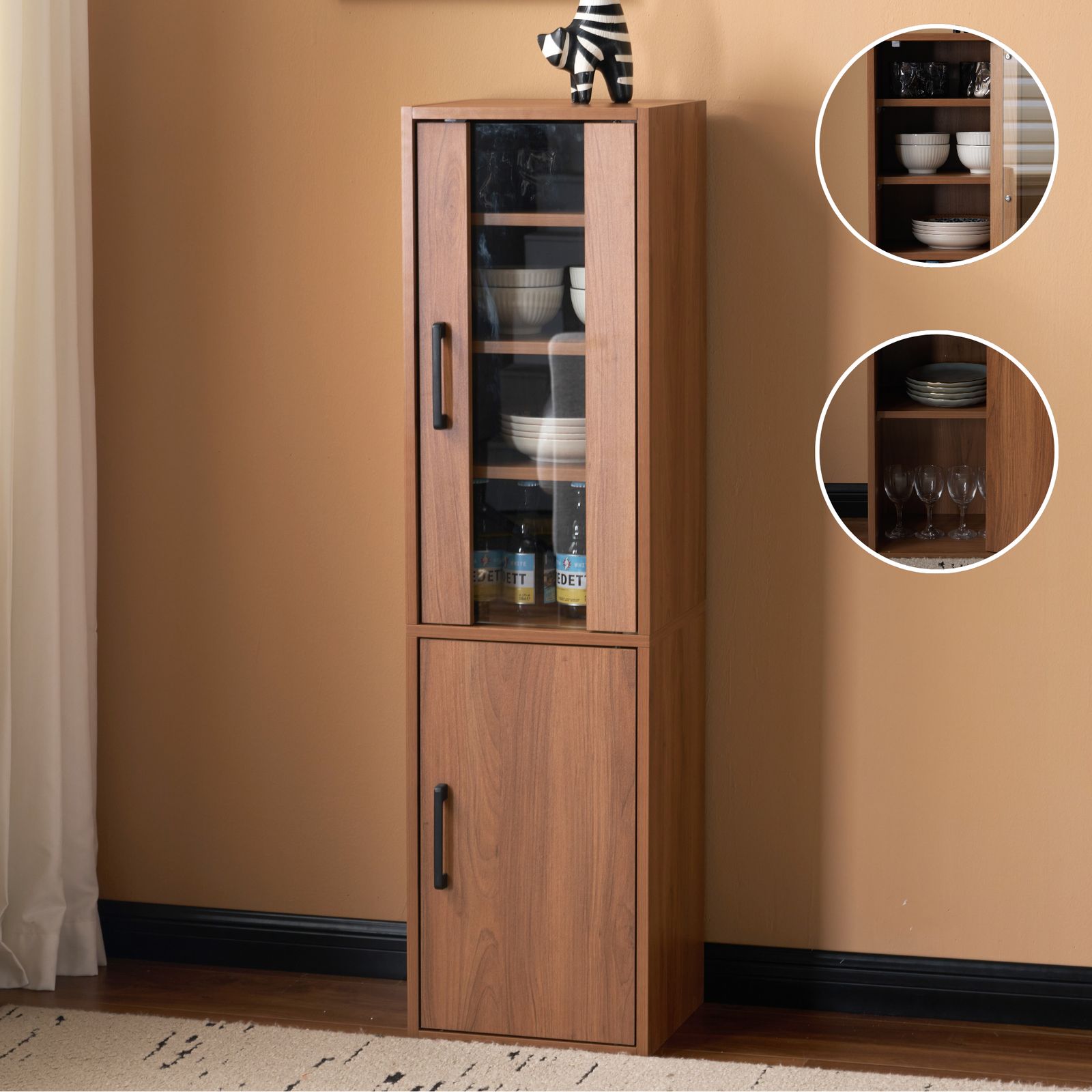 食器棚 収納付き 高さ120 cm コンパクト カップボード 飾り棚 棚 扉付き ガラス戸 ミニ食器棚 食器収納 おしゃれ 一人暮らし 一人暮らし部屋 サイドキャビネット キャビネット ロータイプ リビング ブックシェルフ 可動棚