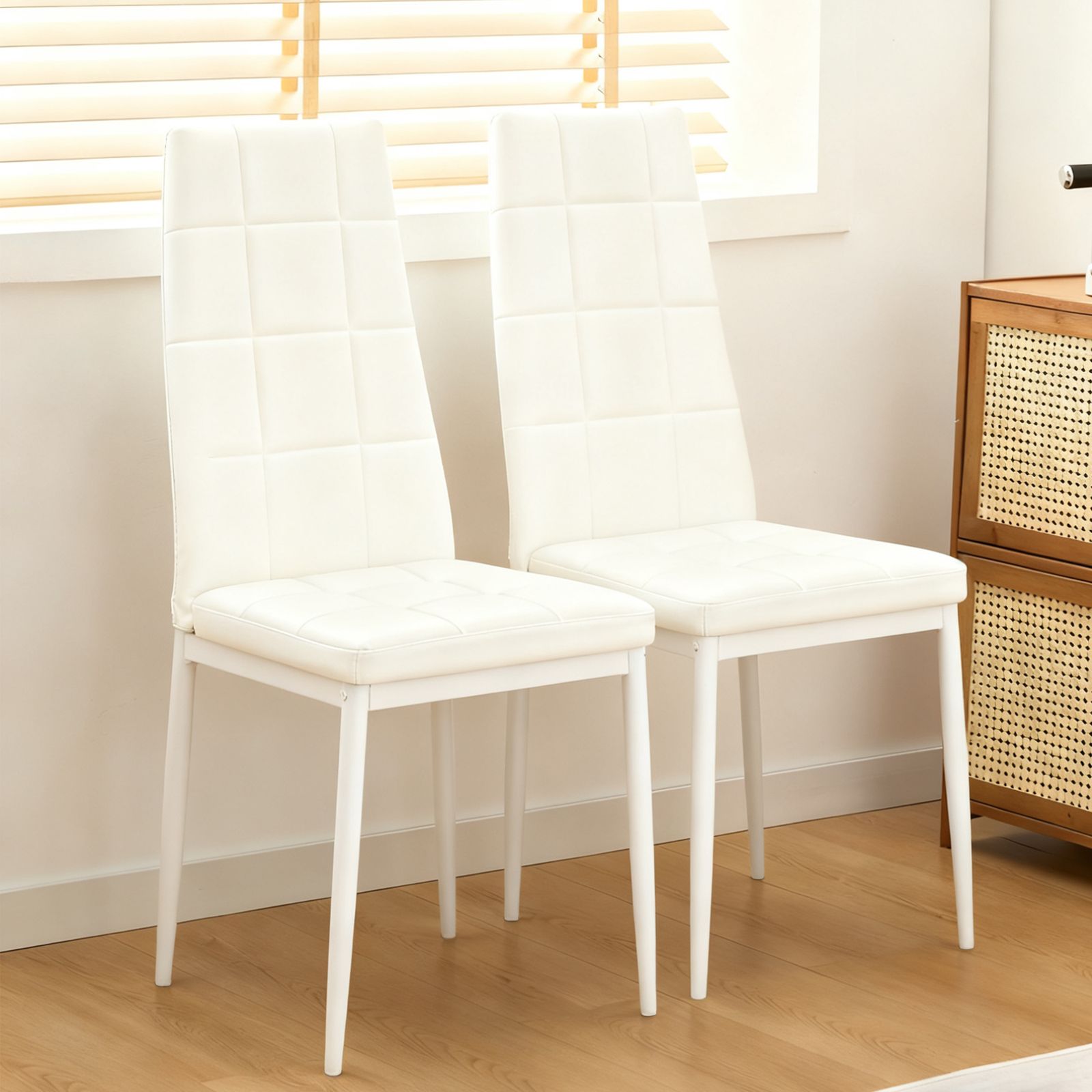 PUレザーダイニングチェア ハイバック ボックスステッチデザイン