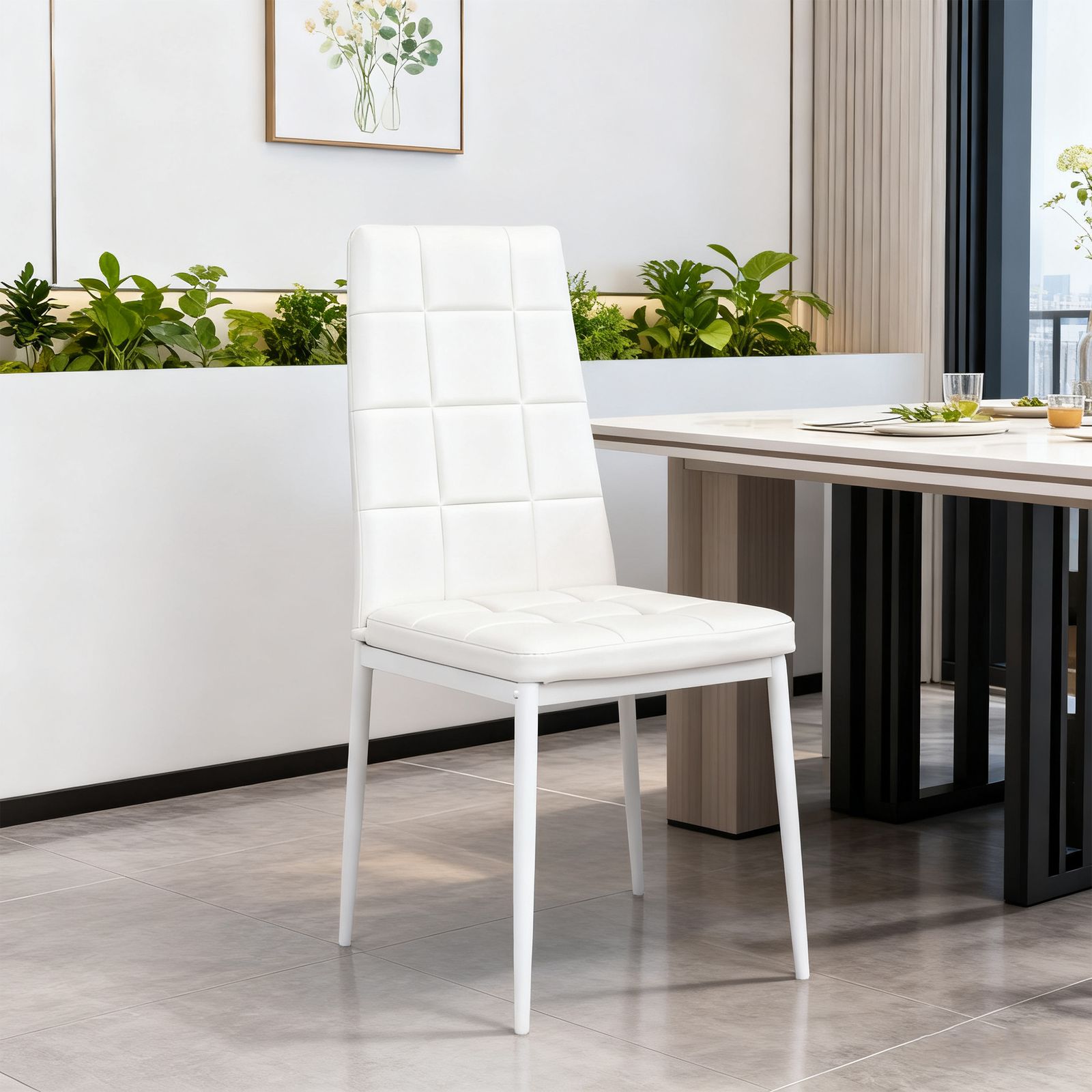 PUレザーダイニングチェア ハイバック ボックスステッチデザイン