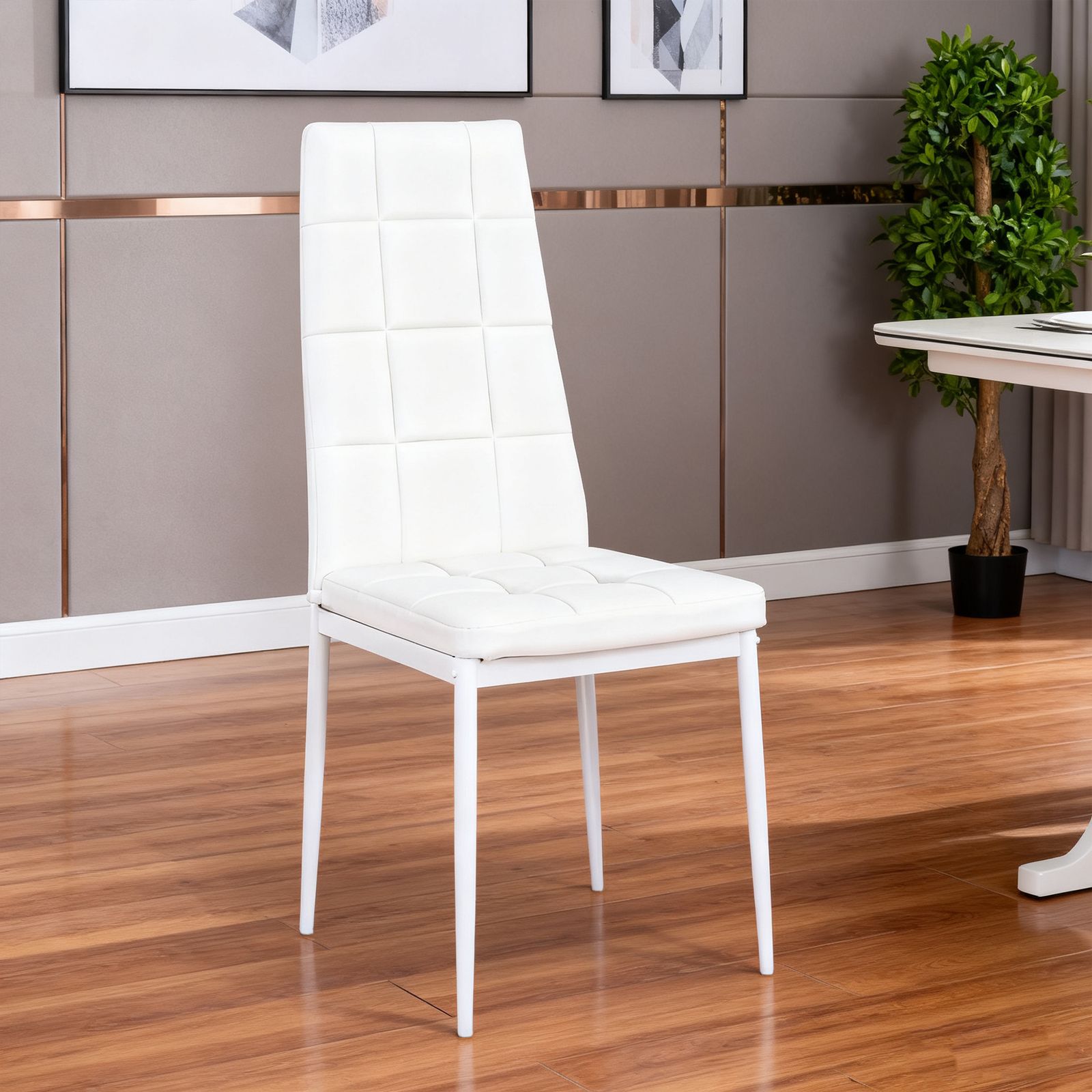 PUレザーダイニングチェア ハイバック ボックスステッチデザイン