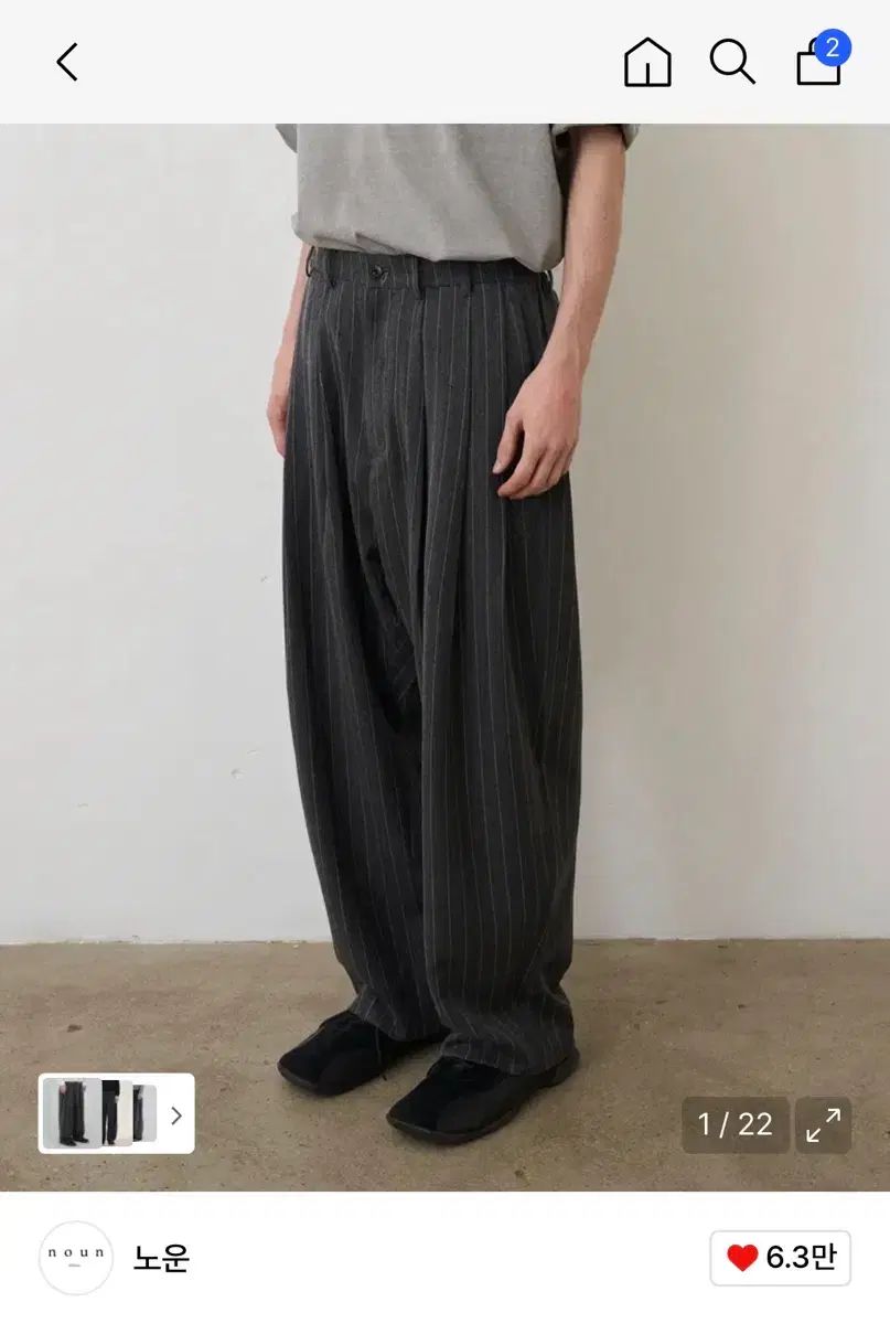 NOUN ナウン wide tapered pants stripe charcoal