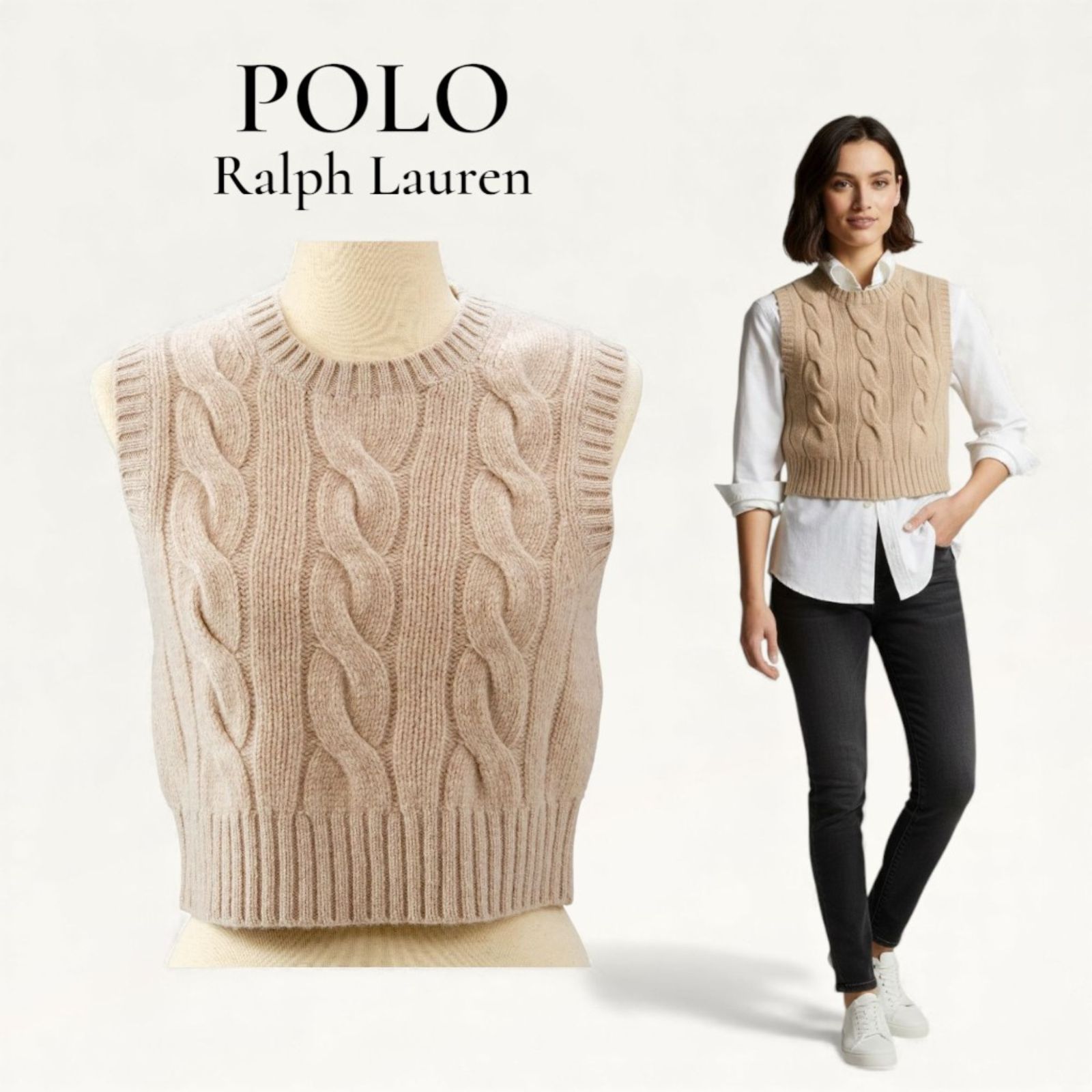 POLO RALPH LAUREN クロップド ケーブル ウールカシミヤ セーター ニットベスト ポロラルフローレン
