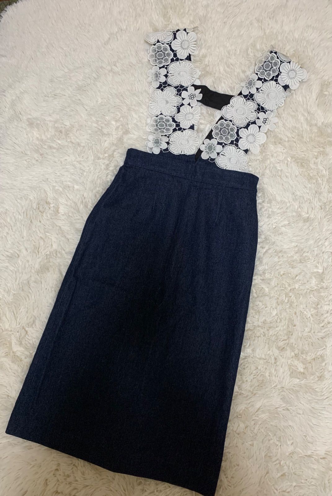 chesty フラワーレースジャンパースカート １ Ｍ相当 サイズ デニムワンピース オールインワン サロペット ２WAY いつもありがとうございます