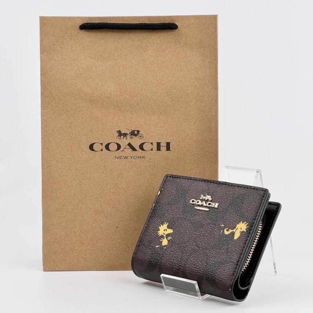 COACH コーチ COACH×PEANUTS 二つ折り財布 ウッドストック シグネチャー ブラウンマルチ C 4592 スナップ開閉 小銭入れ付 プレゼント ブランド財布 贈り物 レディース 小物 折りたたみ財布 キャンバス