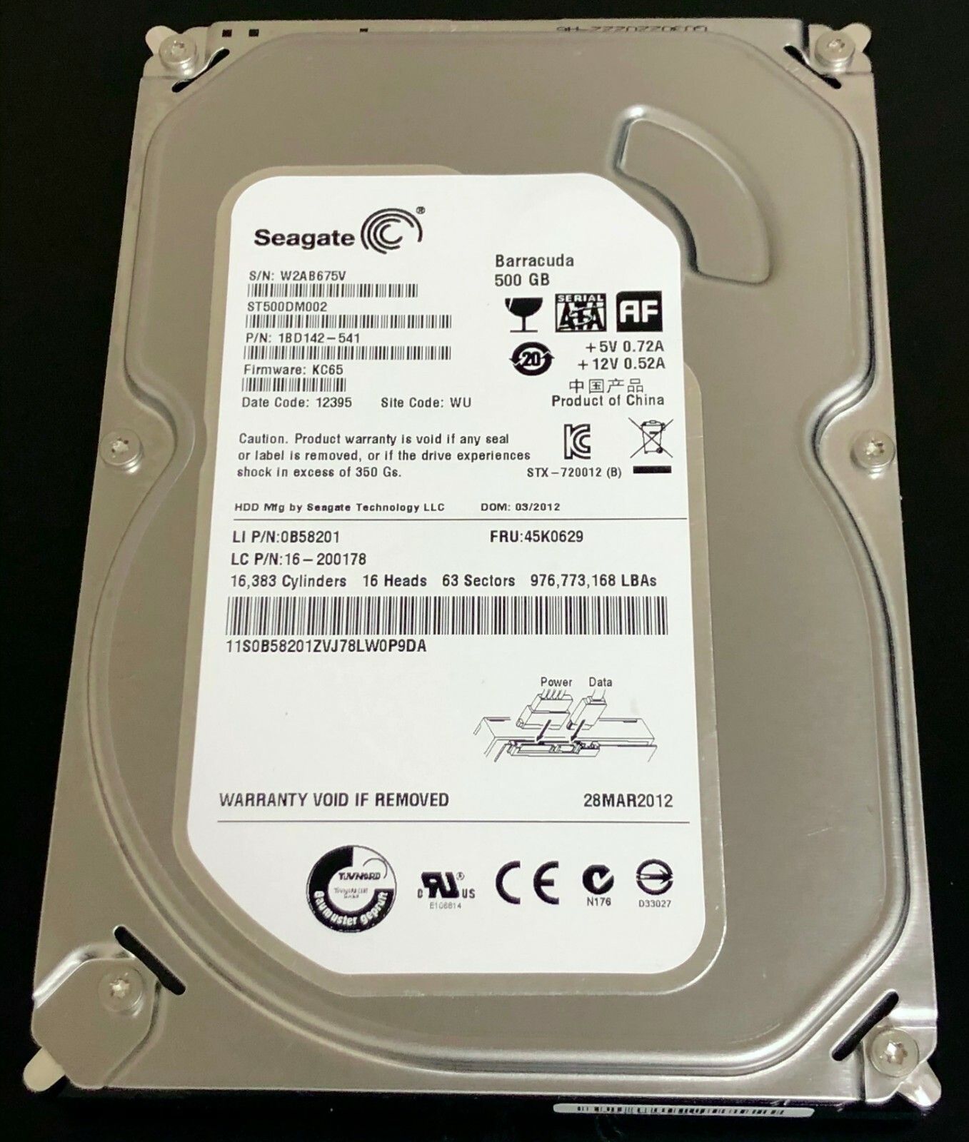 【90日保証/再生品】Seagate 45K0629 500GB 7.2K 3.5 SATA HDD Hard Disk Drive