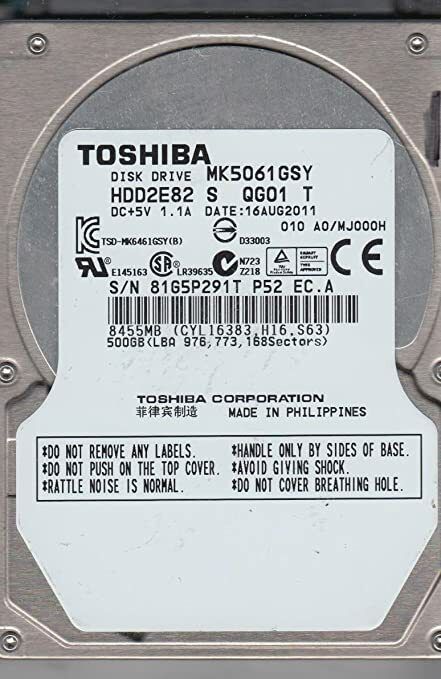 【定番，安い】 【90日保証/再生品】TOSHIBA 500GB 2.5 7200RPM SATA 16MB MK5061GSY 内蔵型ハードディスクドライブ