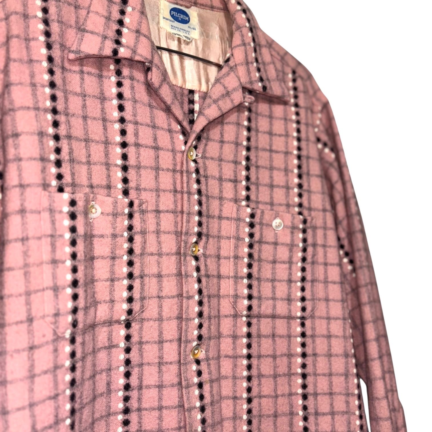 50s VINTAGE PILGRIM DOT OPEN COLLAR WOOL SHIRT L PINK ピルグリム 50s VINTAGE PILGRIM DOT OPEN COLLAR WOOL SHIRT L PINK ピルグリム