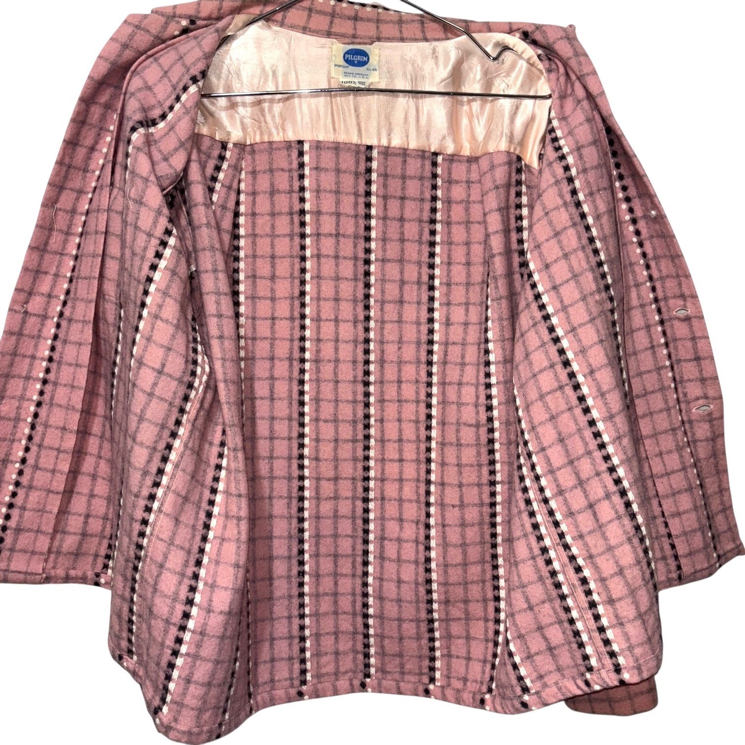 50s VINTAGE PILGRIM DOT OPEN COLLAR WOOL SHIRT L PINK ピルグリム