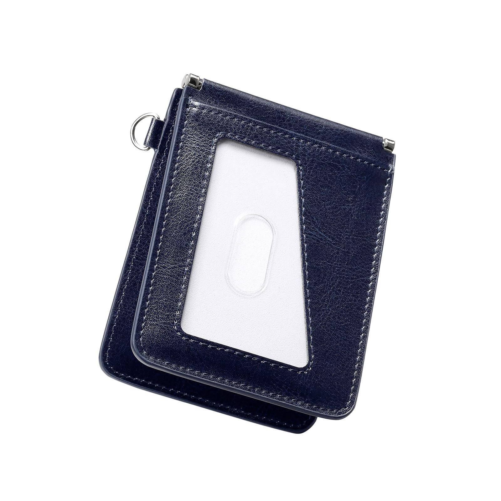 [MORFFEYIA] 定期入れ メンズ パスケース 両面 定期券 入れ 2つ折り バタフライ IC カードケース 大容量 薄型 収納 免許証 通勤 通学 (ダークブルー「本革」)