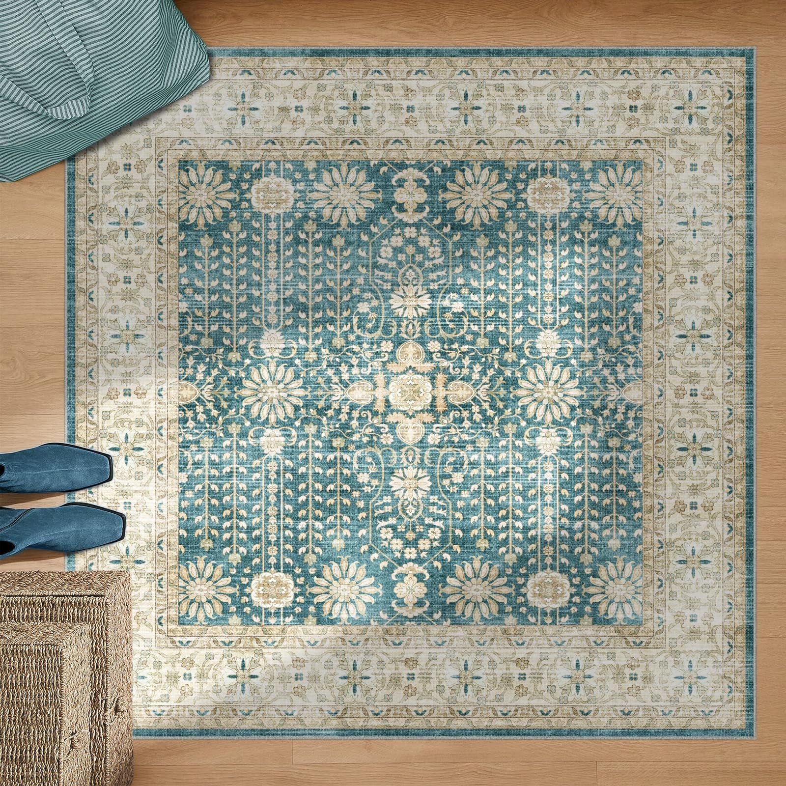 ペルシャ絨毯 正方形 190 洗えるラグマット 2畳 ペルシャ絨毯風 洗濯機 折りたたみ 軽量 滑り止め付 リビング 寝室 ダイニング 和室