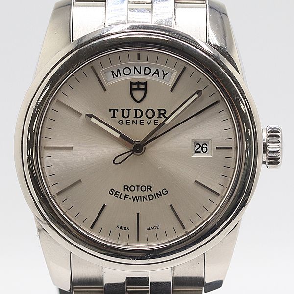 稼働 チュードル グラマーデイトデイ 56000 J 733225 AT 自動巻 シルバー文字盤 メンズ腕時計 0695310 12 KHT SMZ