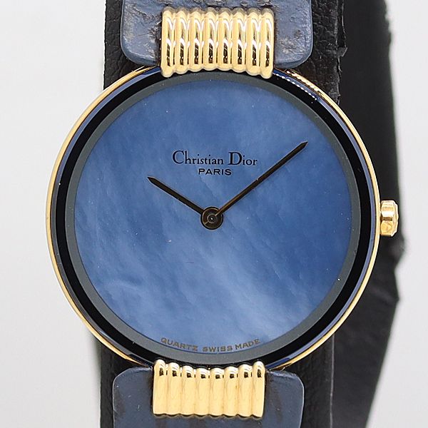 稼働 クリスチャンディオール ラウンド 46.153-4 707514 QZ ブルー文字盤 レディース腕時計 2000000 12 NBG MST