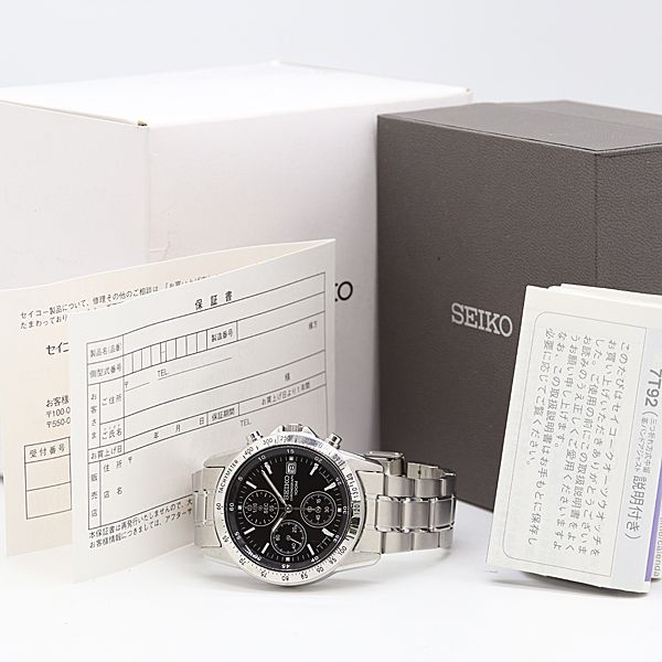  箱 保付 セイコー QZ 7 T 92-0 DW 0 クロノグラフ 100 M デイト 黒文字盤 メンズ腕時計 2000000 12 NBG IKE 腕時計(クォーツ) 腕時計(アナログ)