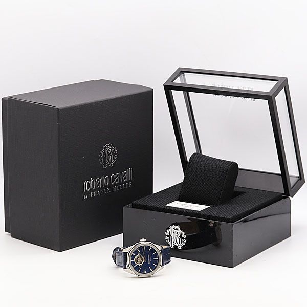  級 稼動 ロベルトカヴァリ By フランクミューラー AT 自動巻 ネイビー メンズ腕時計 4262500 12 ANT 自動巻き時計 腕時計(アナログ)