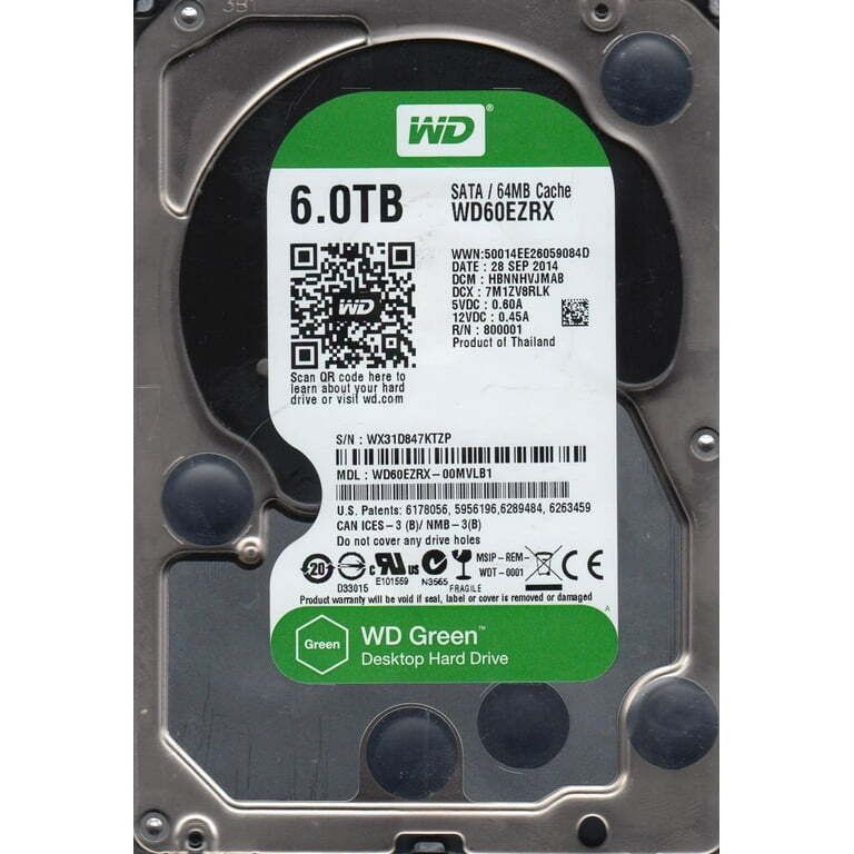 1年保証 再生品 Western Digital 6 TB 3 5 7 2 K SATA WD GREEN