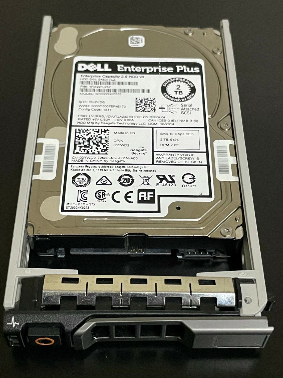 1年保証 再生品 Dell 3 YWD 2 TB 7 K SAS 5 12 Gbps SED EP Hard Drive Seagate