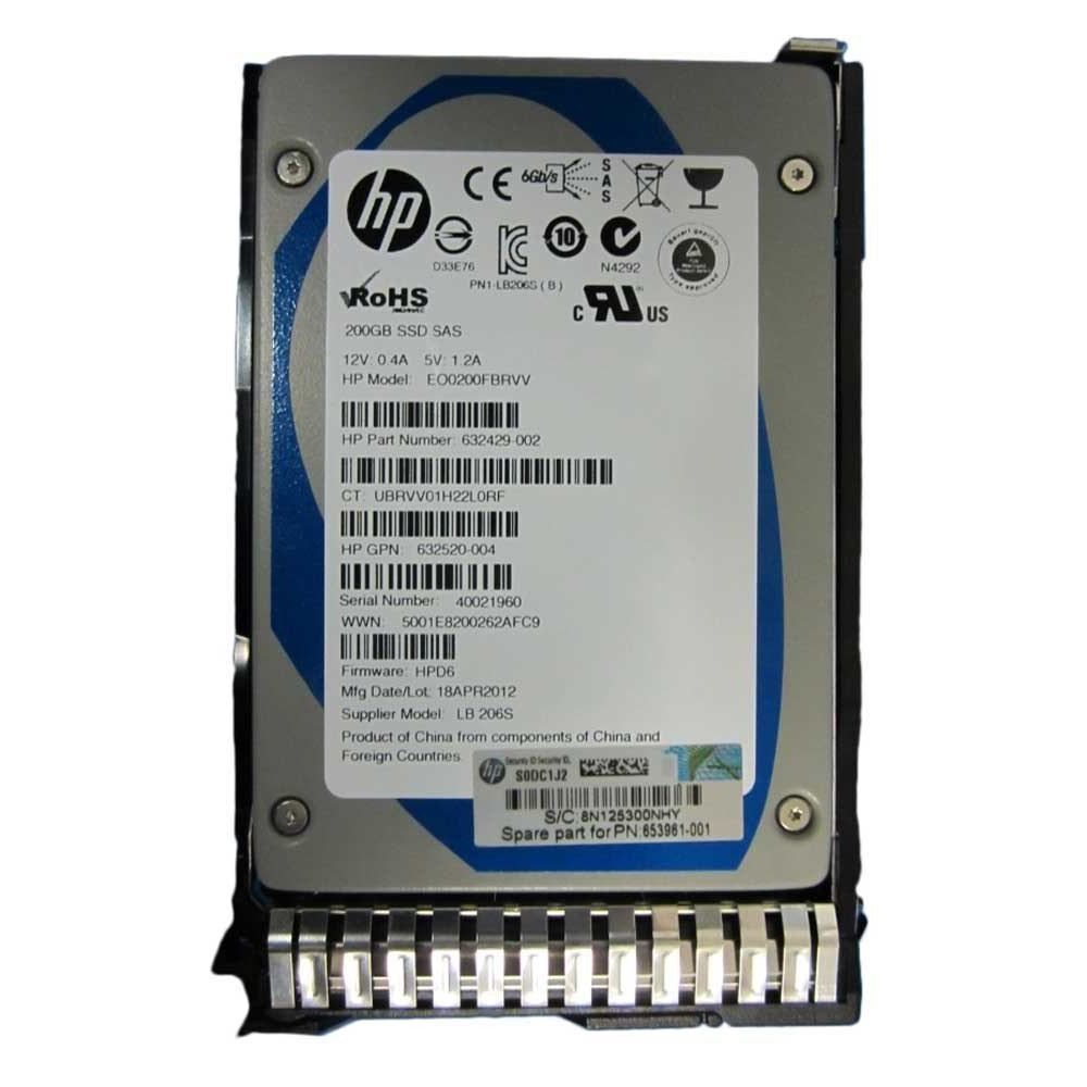 1年保証 再生品 653078-B 21 HP 200 GB 6 G SAS SLC 2.5 SFF SC Enterprise Permance SSD 653961-001