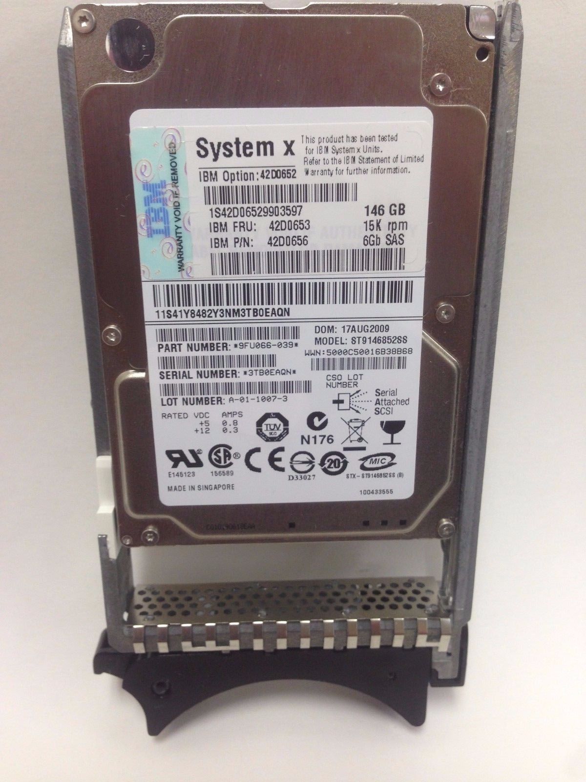 1年保証 再生品 IBM 42 D 0653 0652 146 GB 15 K 2 5 SAS HARD DRIVE W TRAY