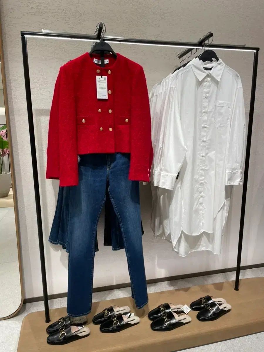 ZARA ザラ レッド ツイードジャケット Lサイズ