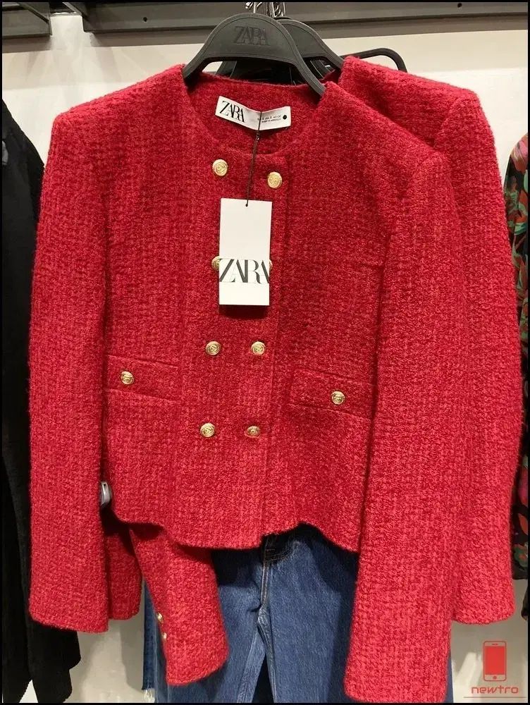 ZARA ザラ レッド ツイードジャケット Lサイズ