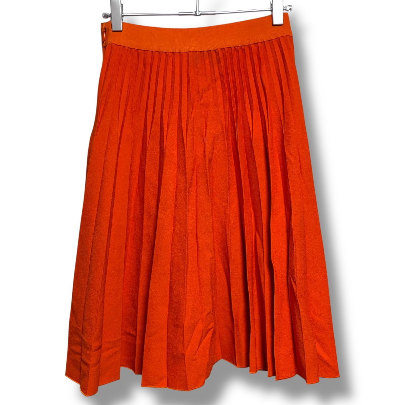 VALLI PARIS プリーツスカート ロング マキシ丈 オレンジ 朱色 38 レディース イタリア製 バージンウール 20 SS 001298 H