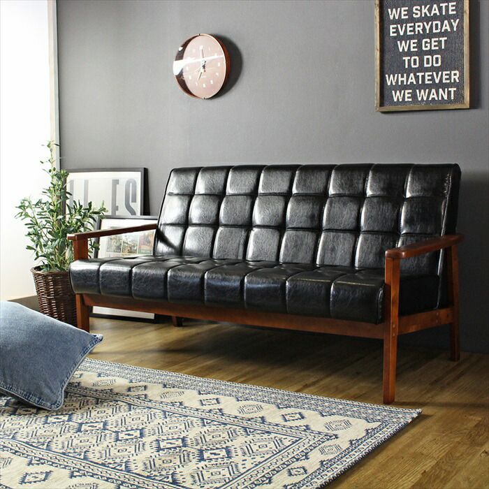 げ ソファ ソファー 2 5人掛け レザー 北欧 おしゃれ 幅150 座面高40 天然木 木肘 シンプル 合成皮革 ヴィンテージ リビング チェア