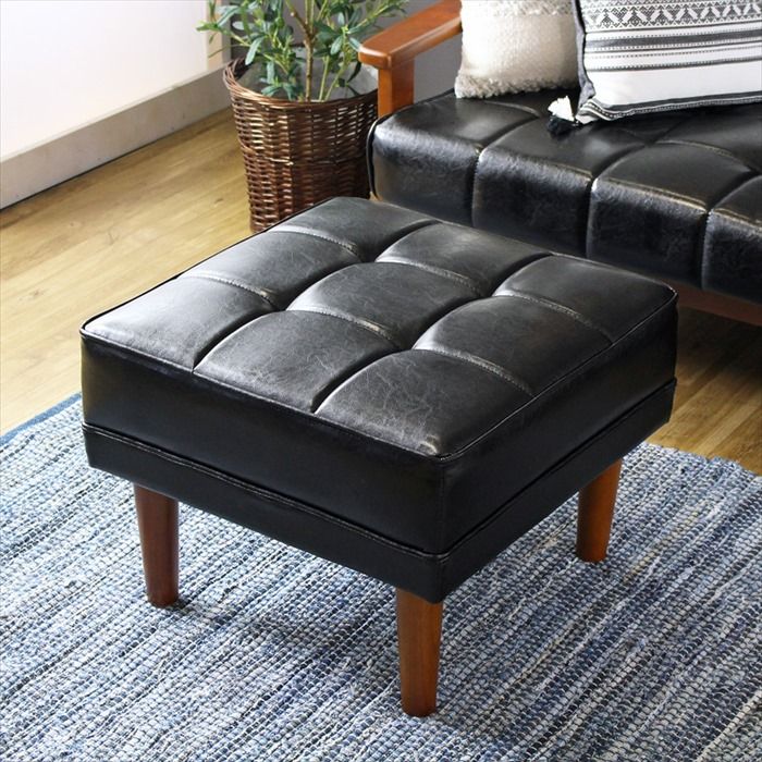 オットマン スツール チェア 足置き レザー 北欧 おしゃれ 幅56 高さ40 組立品 天然木 シンプル 合成皮革 レトロ ヴィンテージ