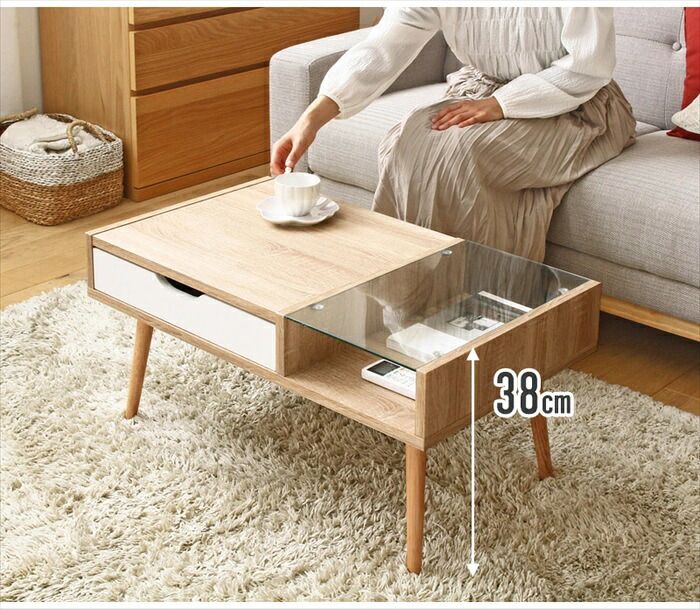 注文 ローテーブル ガラステーブル 幅79 センターテーブル 収納付き