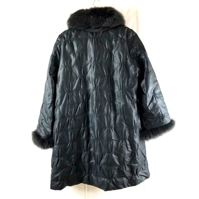マッサバルド 富和 コート キルティング ブルーフォックスファー付き ベルト付き ブラック Lサイズ 960589