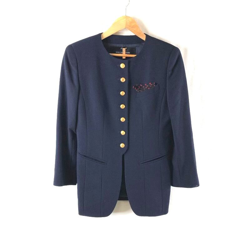 コージワタナベスティル KOJI STYLE セットアップ ジャケット スカート スーツ ゴールドボタン ポケットチーフ付き 裏地付き 紺 ネイビー系 984522