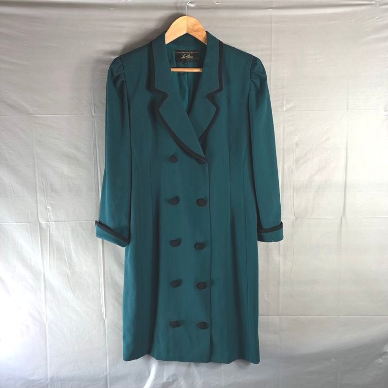 レリアン leilian ジャケット コート ロング ボタン 肩パッド 裏地付き 緑 985724