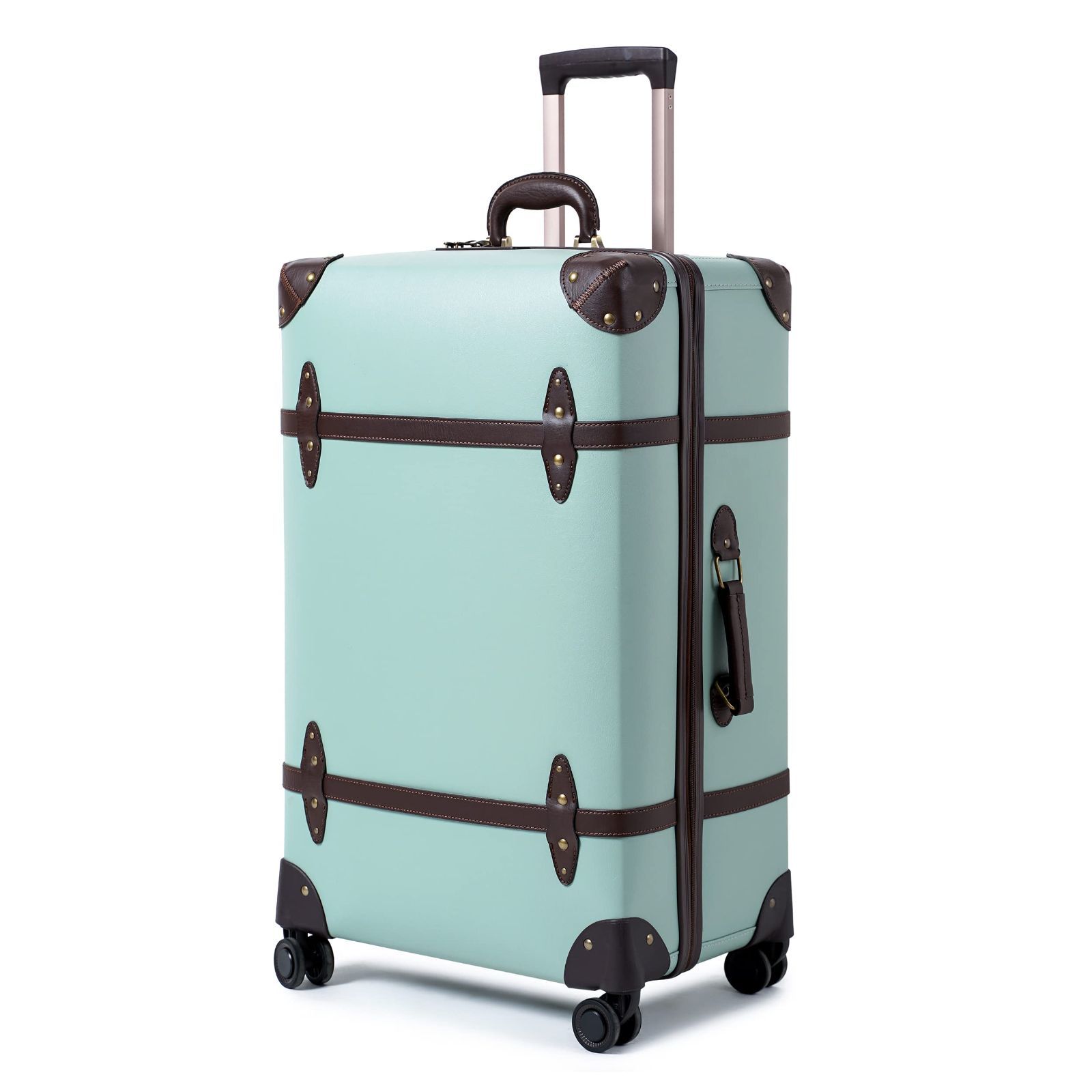 在庫 NZBZ ミュートスピナーホイール付きヴィンテージラゲッジセット 軽量ハンドバッグ トレイン トランク スーツケース 旅行 ビジネスのための大容量キャリー オン ローリング S 20 型 ミントグリーン