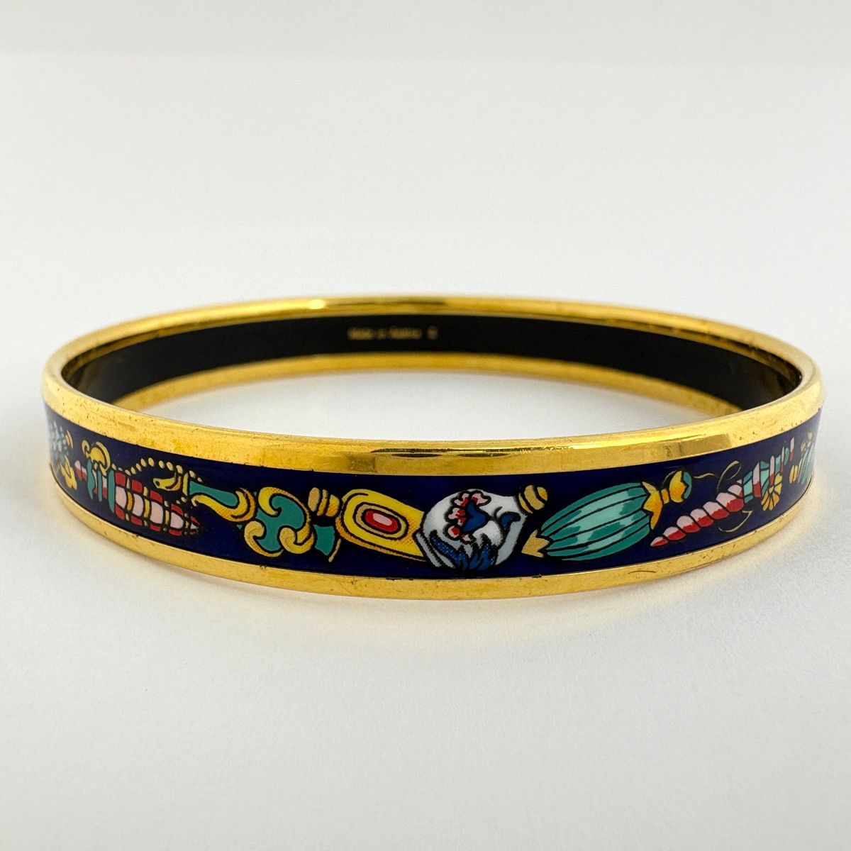 エルメス HERMES エマイユ PM 腕輪 七宝焼き バングル GP ゴールド ネイビー マルチ レディース