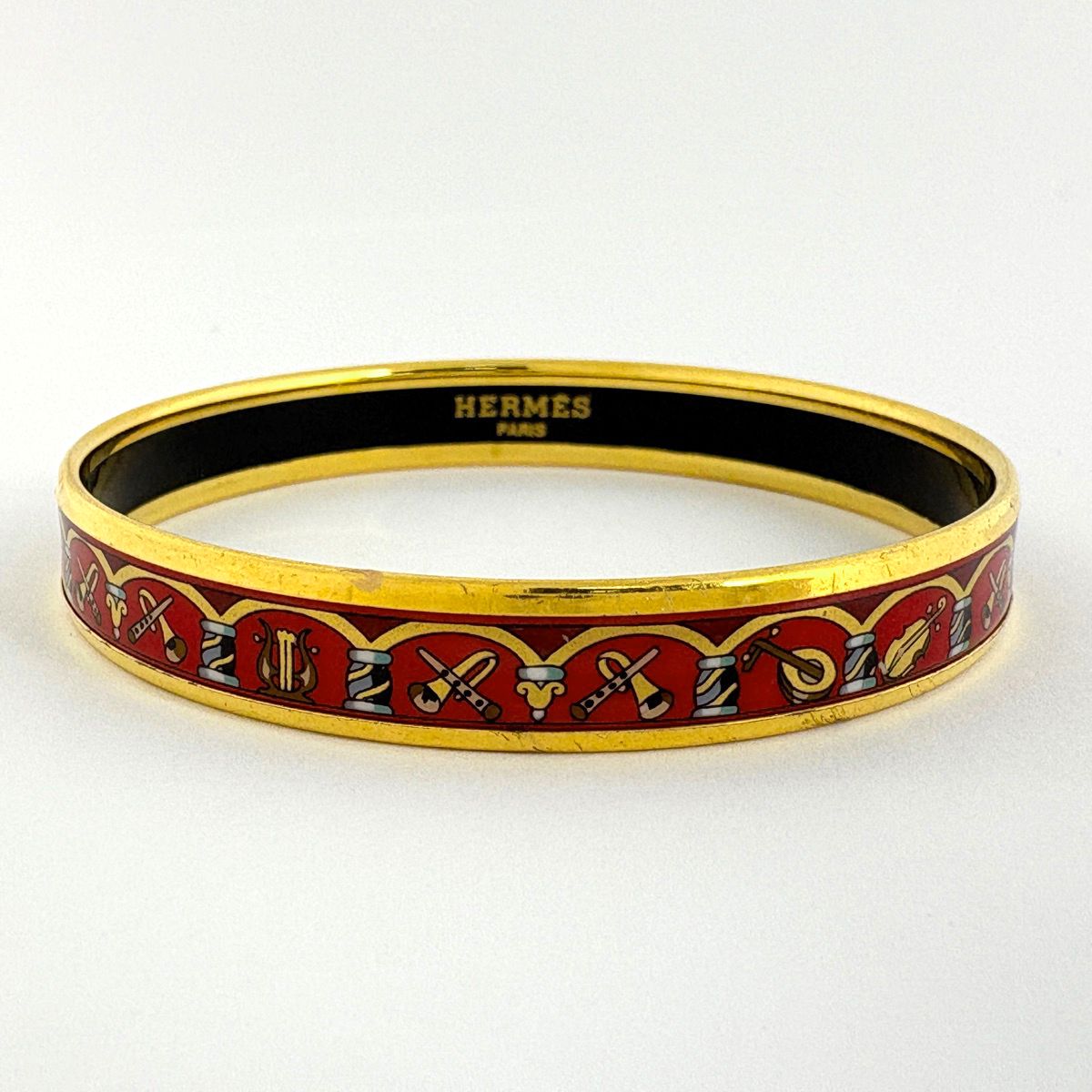 エルメス HERMES エマイユPM 腕輪 七宝焼き バングル GP ゴールド レッド レディース