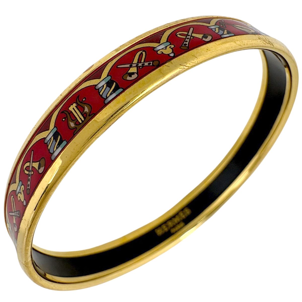 エルメス HERMES エマイユPM 腕輪 七宝焼き バングル GP ゴールド レッド レディース