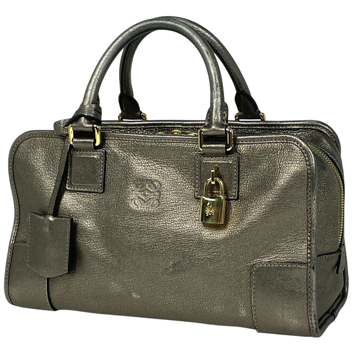 ロエベ LOEWE アマソナ 28 アナグラム メタリック ハンドバッグ レザー
