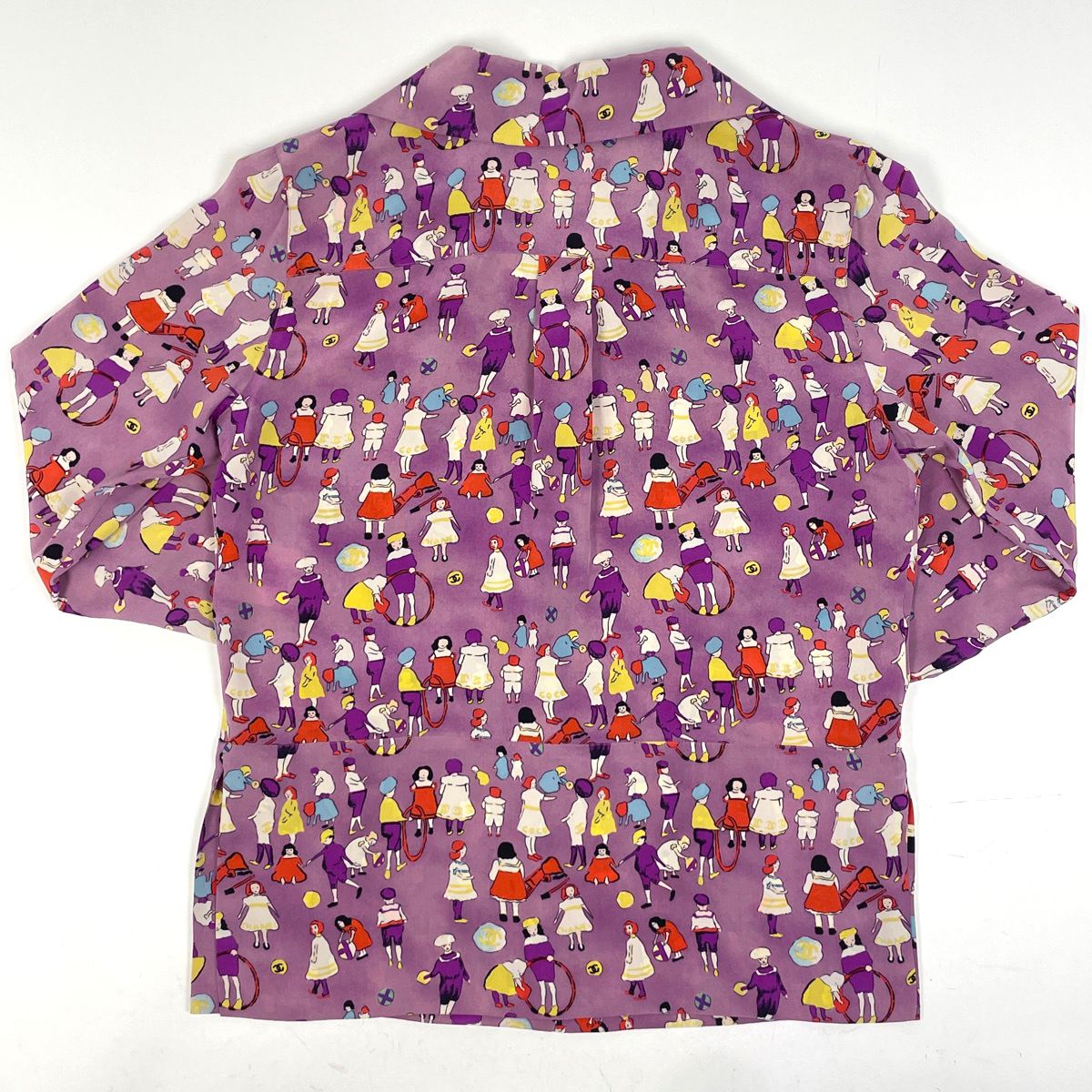 シャネル CHANEL ココマーク プリント 長袖シャツ 01 P ブラウス ジップ トップス シルク パープル マルチ レディース